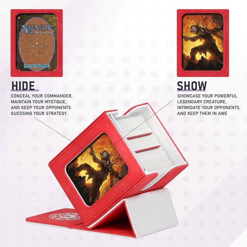 Infinity Guard Card Deck Box for MTG with Commander Display for 100+ Double Sleeved Cards, Magnetic Card Storage Box Fits for TCG Sports Trading Cards (Red&White) - Image 5